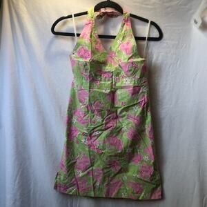 Lilly Pulitzer Green/Pink Elephant Halter Dress